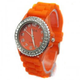 Ceas Chic Portocaliu cu Cristale 